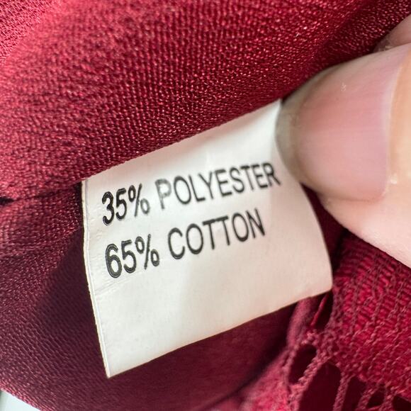 Xingchenkaiyi Red Lace Sheath Dress Womens XL 3/4 Sleeve Ruffle Hem Boat Neck - Picture 6 of 8